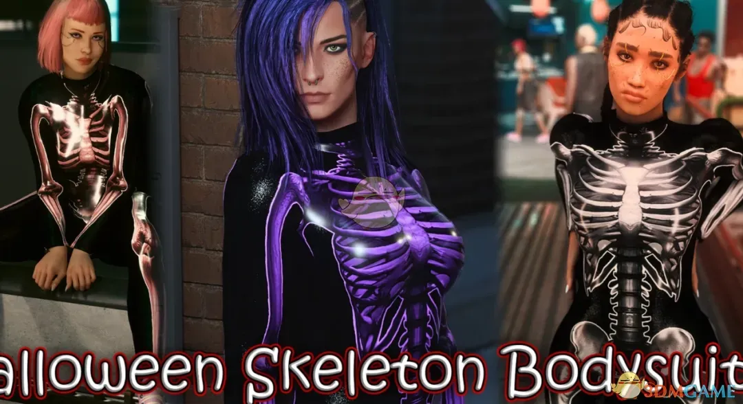 《赛博朋克2077》万圣节骷髅连体紧身衣MOD_wishdown.com 《赛博朋克2077》万圣节骷髅连体紧身衣MOD_wishdown.com