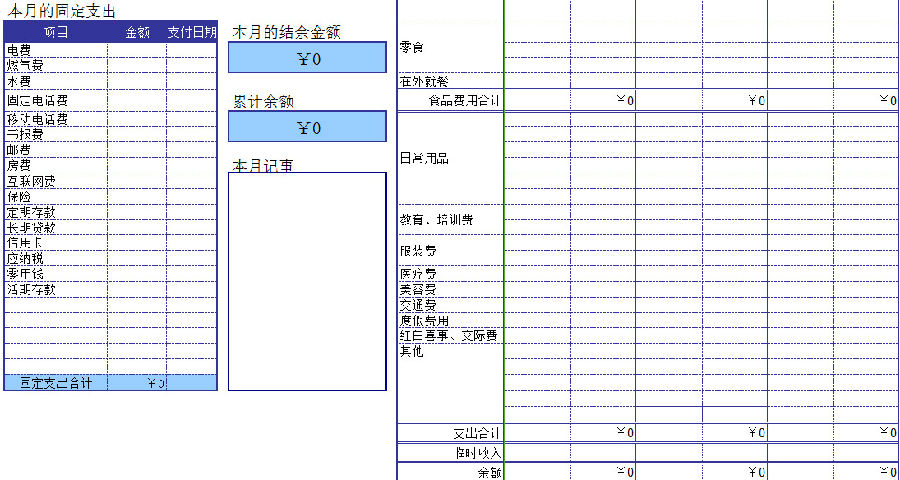 公司每月支出明细表