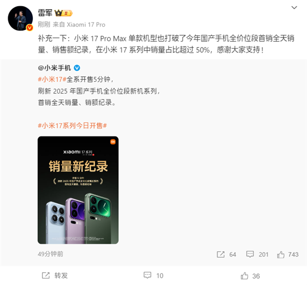 ֣׾С17 Pro Maxռȳ50% 25¼