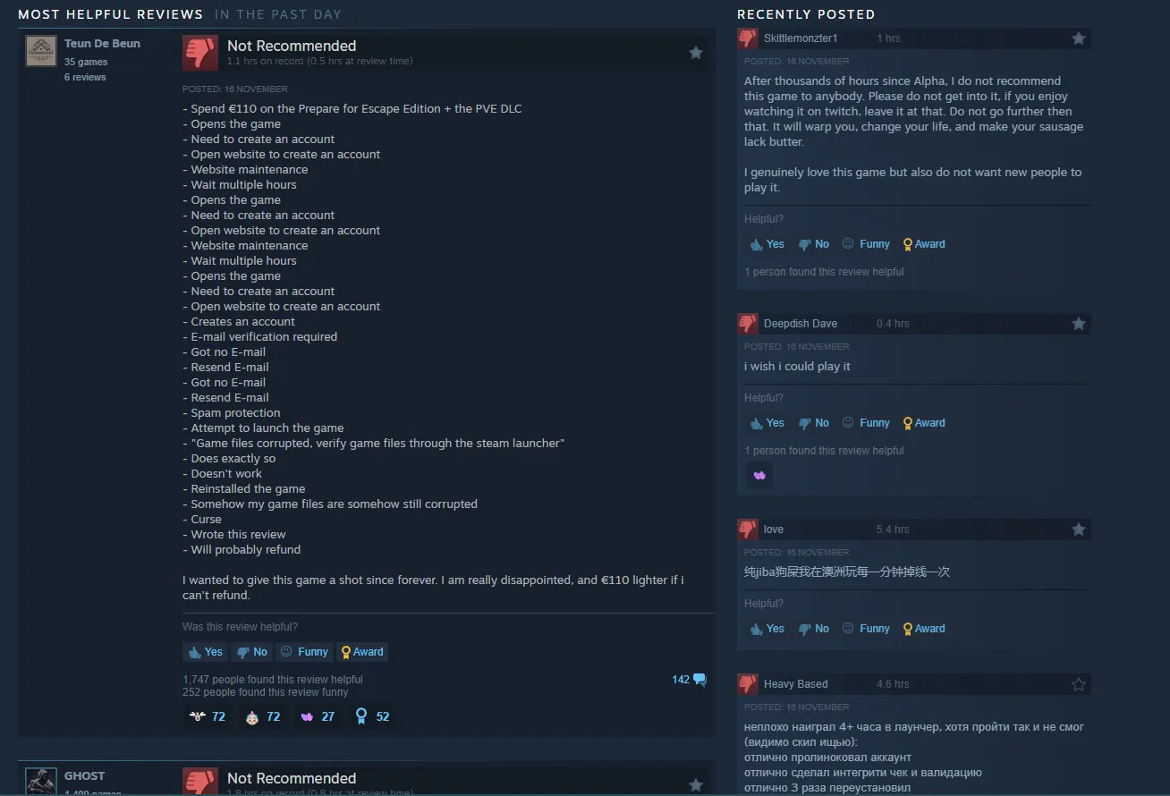 《逃离塔科夫》Steam差评如潮 根本进不去游戏_wishdown.com 《逃离塔科夫》Steam差评如潮 根本进不去游戏_wishdown.com