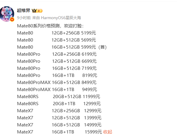 췢ΪMate 80ϵм۸Ԥ⣺»żۿܽϴµ300Ԫ