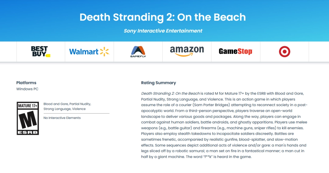 《死亡搁浅2》PC版已通过ESRB评级 或只独占半年_wishdown.com 《死亡搁浅2》PC版已通过ESRB评级 或只独占半年_wishdown.com