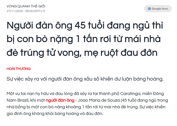 巴西男子屋里睡觉被天降巨牛砸死:同床妻子毫发无伤_wishdown.com 巴西男子屋里睡觉被天降巨牛砸死:同床妻子毫发无伤_wishdown.com