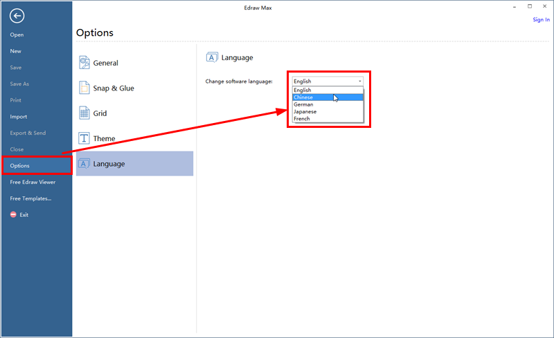 亿图流程图制作软件设置显示语言的具体步骤_wishdown.com 亿图流程图制作软件设置显示语言的具体步骤_wishdown.com