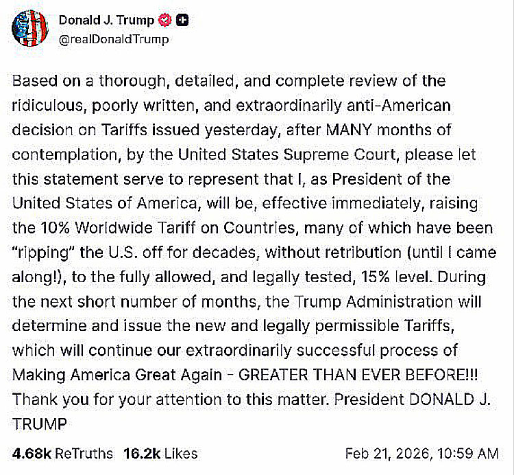 特朗普上调全球关税税率至15%,加密货币市场“独善其身”_wishdown.com 特朗普上调全球关税税率至15%,加密货币市场“独善其身”_wishdown.com