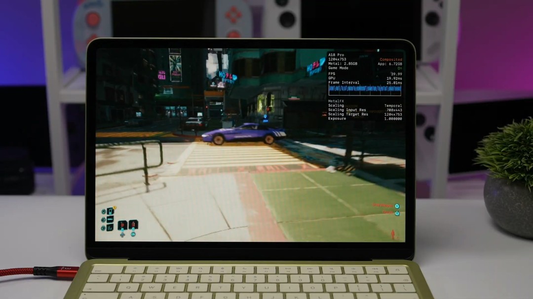 苹果最便宜笔记本MacBook Neo测试 《赛博朋克2077》可跑30帧_wishdown.com 苹果最便宜笔记本MacBook Neo测试 《赛博朋克2077》可跑30帧_wishdown.com