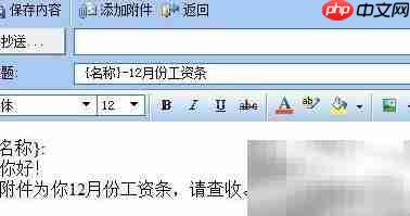 自动拆分工资条并邮件发送_wishdown.com 邮件编辑界面