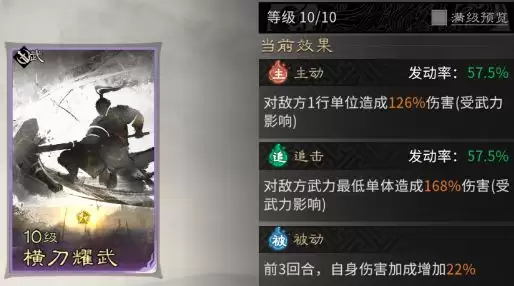 《三国:天下归心》背水断桥队成员推荐_wishdown.com 技能【横刀耀武】图示