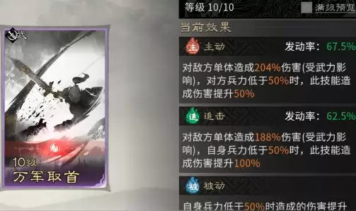 《三国:天下归心》背水断桥队成员推荐_wishdown.com 技能【万军取首】图示