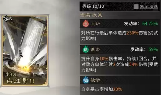 《三国:天下归心》背水断桥队成员推荐_wishdown.com 技能【白虹贯日】图示