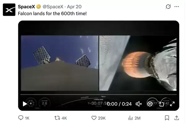 SpaceX��ӥ���600�λ�����ɣ����������ڹ�10279��