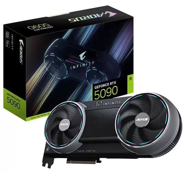 技嘉AORUS RTX 5090 INFINITY显卡发布 双风扇设计暗藏第三风扇_wishdown.com 技嘉AORUS RTX 5090 INFINITY发布:双风扇藏着第三把风扇 出厂超频327MHz