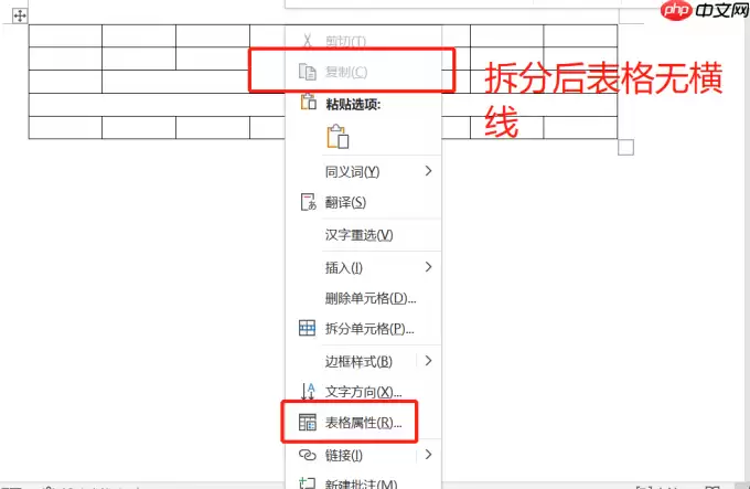 Word拆分单元格详细步骤与横线显示问题解决_wishdown.com 表格属性