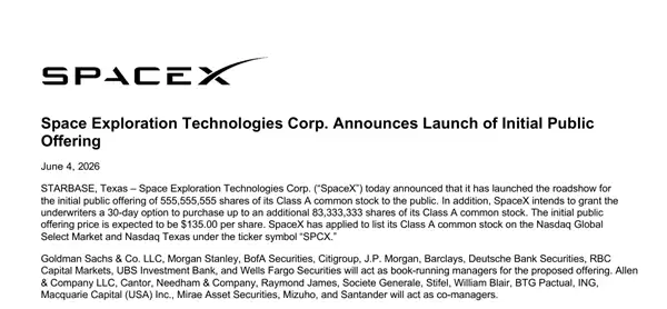 SpaceX��������IPO·�ݣ���˹�˳��������λ���ڸ���