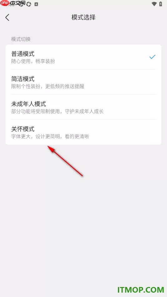 QQ手机版关怀模式开启方法及设置步骤_wishdown.com qq手机版设置启用关怀模式的方法