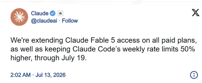 Anthropic�ӳ�Fable5����Ȩ����7��19�� ������ؿڱ�