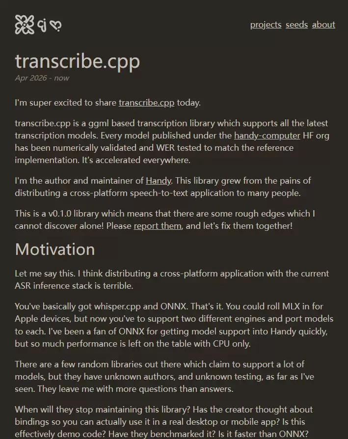 Handy���߿�Դtranscribe.cpp ֧��60����ת¼ģ��GPU���ټ��弴�����whisper.cpp��ONNX
