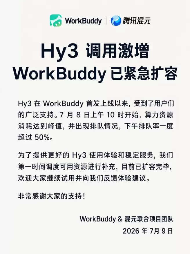 WorkBuddy�����Ѷ��ԪHy3ģ�ͽ�������Ӧ��������ѹ