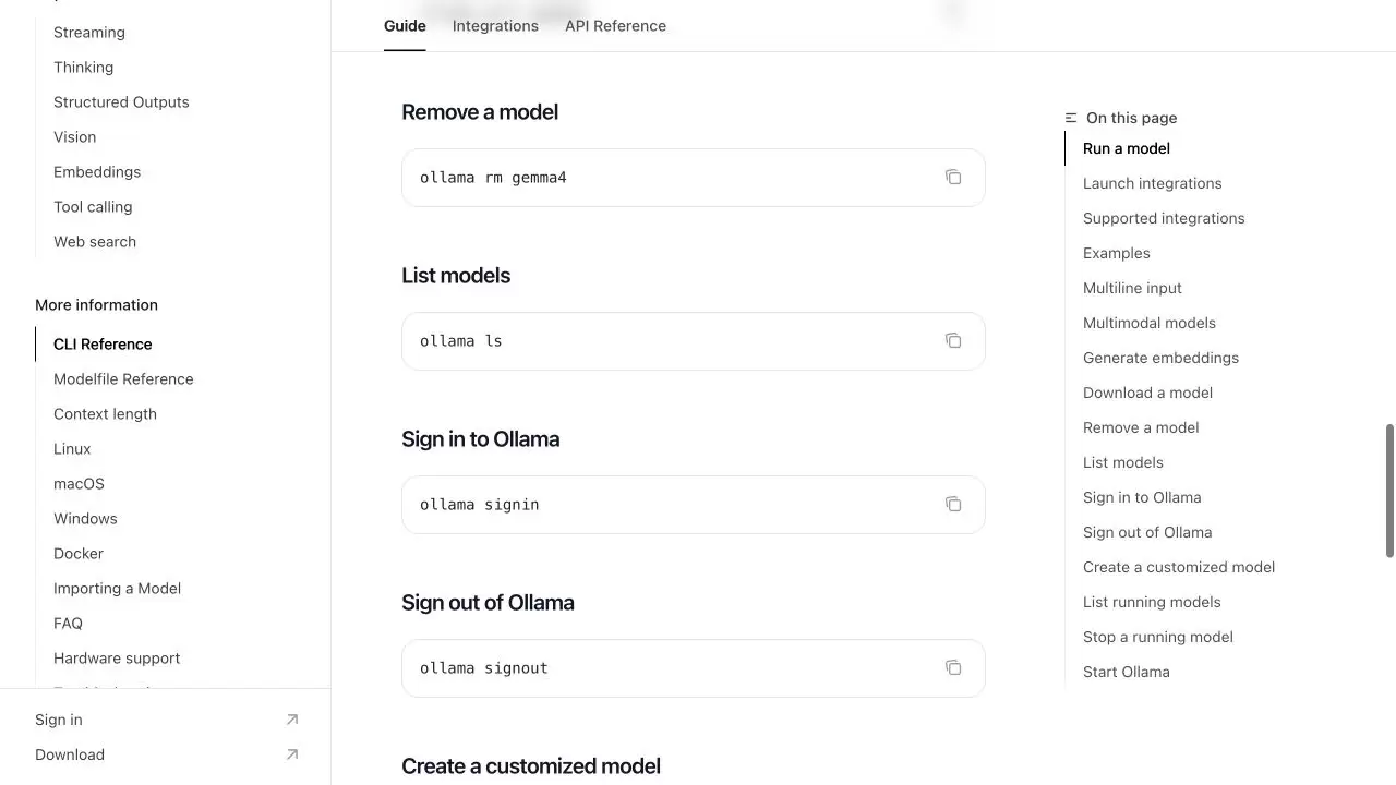 Ollama Windows卸载与模型文件清理教程_wishdown.com Ollama 官方 CLI 文档展示删除模型与列出模型命令