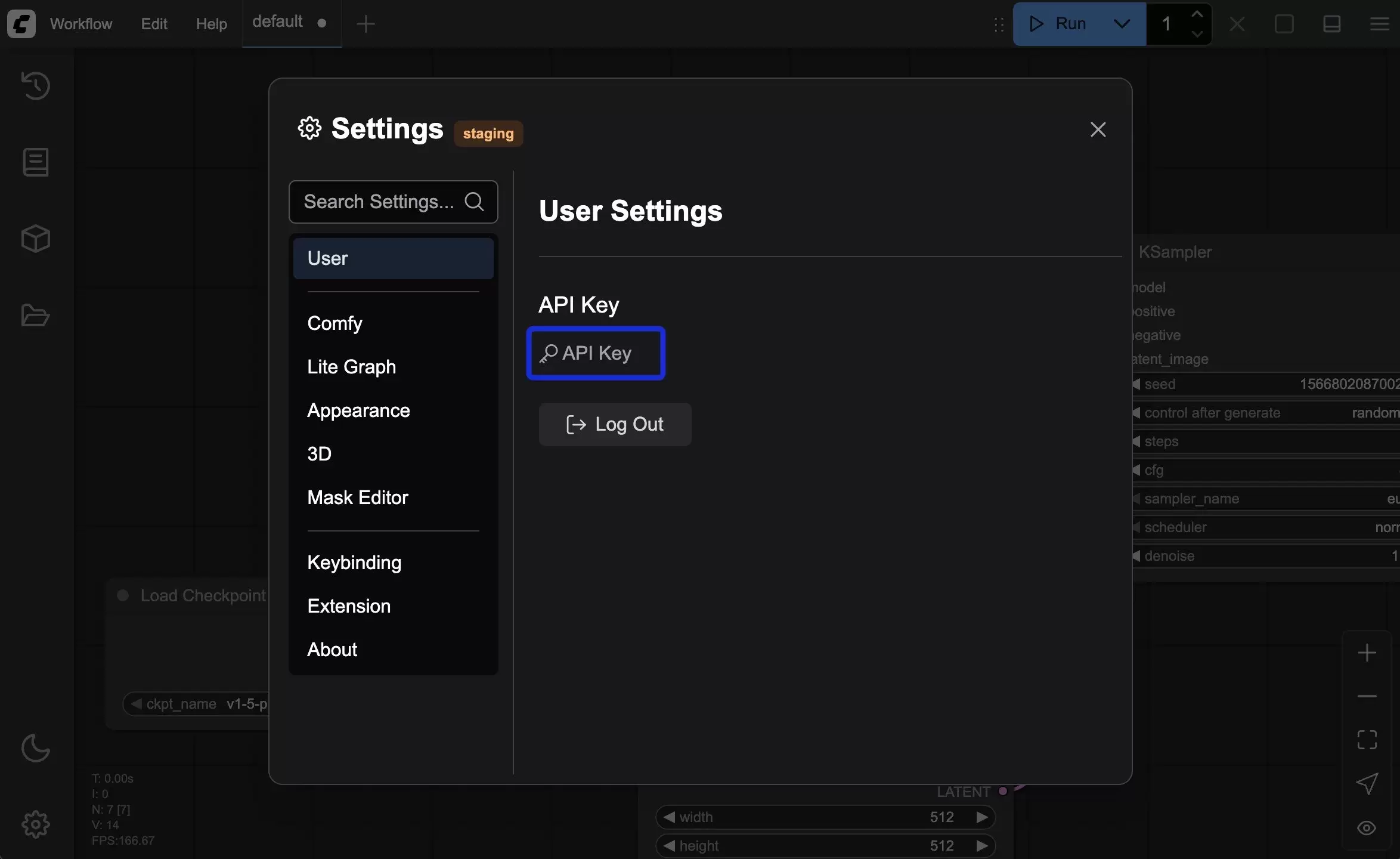 ComfyUI账号登录与会话故障排查步骤与技巧_wishdown.com ComfyUI User Settings 登录成功后显示 API Key 身份与 Log Out 按钮