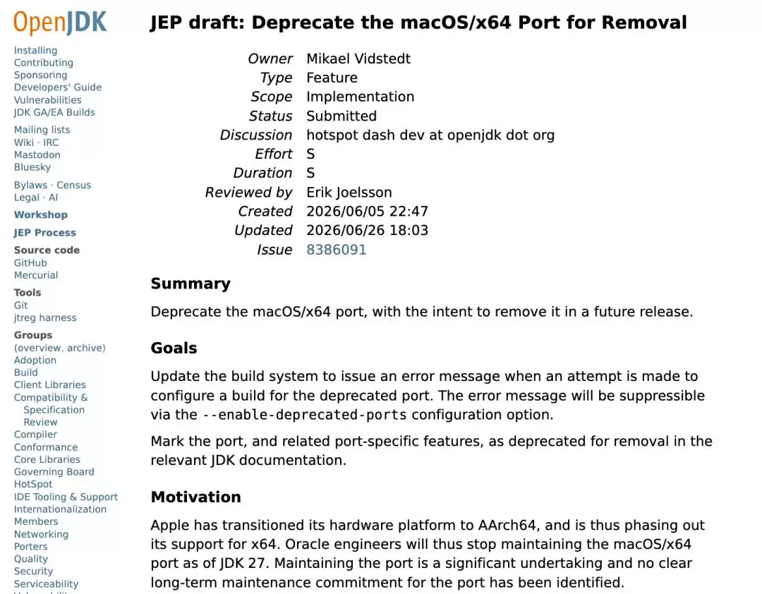 Java��JDK 27����ʽֹ֧ͣ��Intel Mac