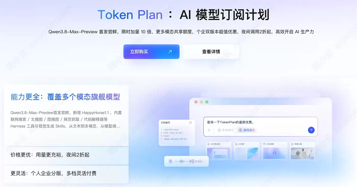 �����ư���Token Plan���˰�����ҵ����ü�Credits�ֿ۶Ա�