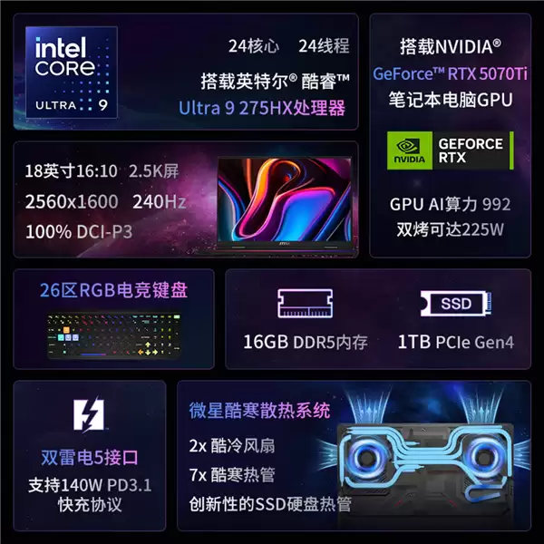 ������17499Ԫ��΢��̩̹18�����ÿ��ۣ�Ultra 9 275HX+RTX 5070Ti