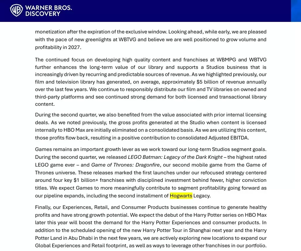 华纳兄弟正式确认《霍格沃茨之遗2》在开发中 预计2027年底前发售_wishdown.com 华纳兄弟正式确认《霍格沃茨之遗2》在开发中 预计2027年底前发售_wishdown.com