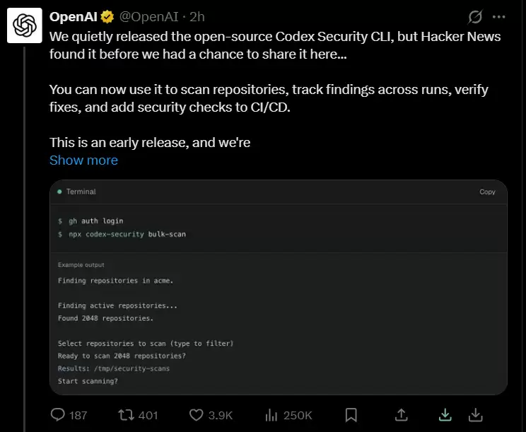 OpenAI ��Դ Codex Security CLI����©���� CI ���Զ���¶
