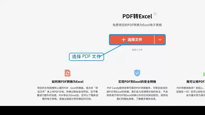 图片表格提取到Excel的方法:表格识别与数据检查教程_wishdown.com PDF Candy PDF转Excel选择文件按钮