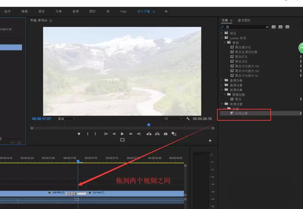 Premiere添加白场过渡效果详细教程 两个视频转场步骤详解_wishdown.com Premiere两个视频怎么添加白场过渡效果